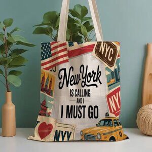 New York Calls Trendy Pattern, Reusable Grocery Shopping Bag - NEW